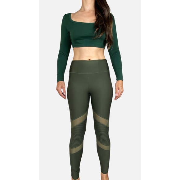 NIMBLE Moto Mesh Khaki Green High Waisted Full Length Activewear Tights Size 14 - Picture 3 of 10